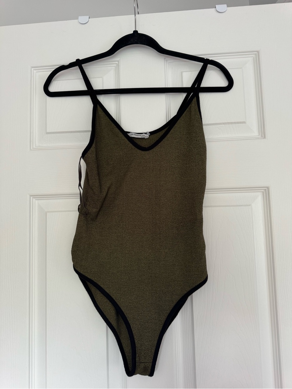 Zara Olive Green One-Piece Bodysuit with Black Trim